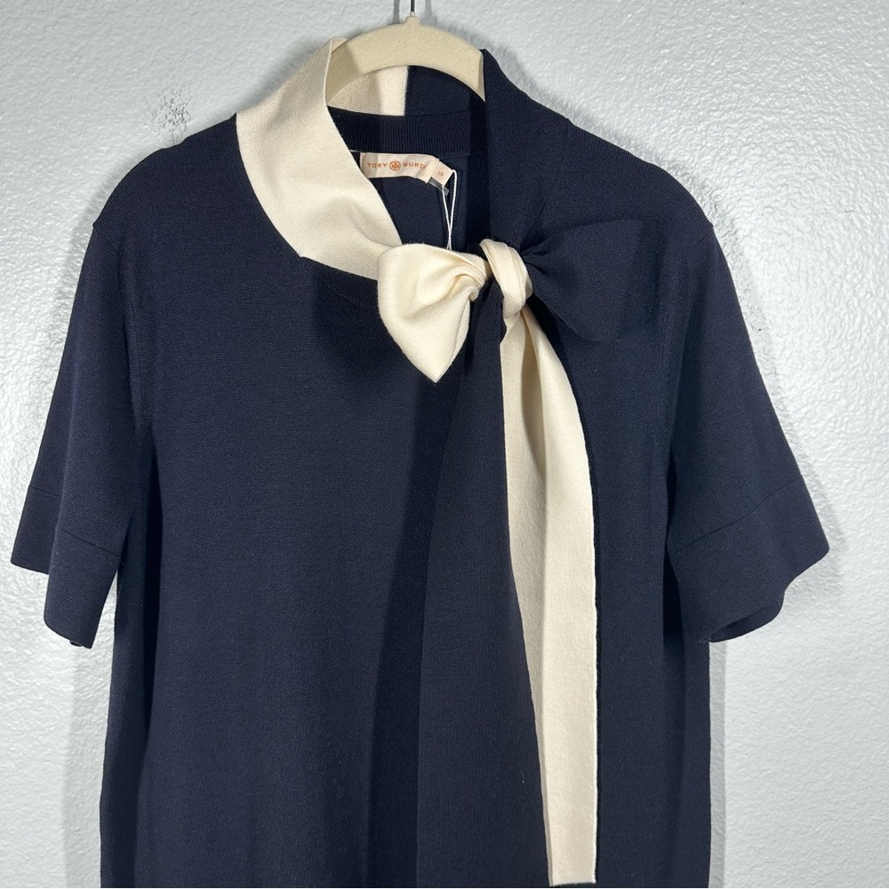 Tory Burch Black Dress with Cream Bow Neck Tie - Picture 2 of 6